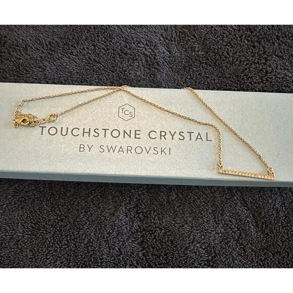 Touchstone Crystal By Swarovski Pave Bar Necklace Gold Rhodium NIB #4047NF - Picture 5 of 6